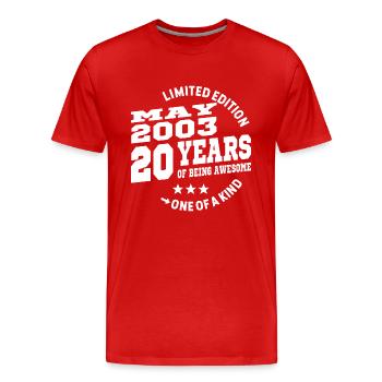 20 years old - birthday may 2003 - Men's Premium Organic T-Shirt - red - Front - Damien (186cm)
