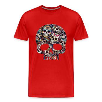 Buntes dekoratives Skullmuster - Männer Premium Bio T-Shirt - Rot - Vorne - Damien (186cm)