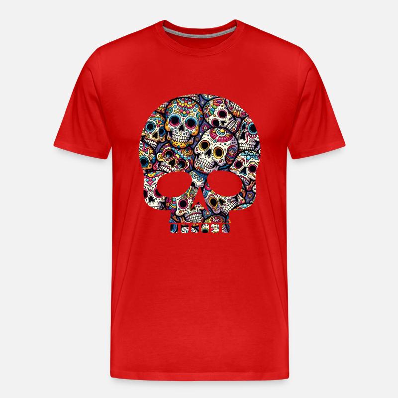 Buntes dekoratives Skullmuster - Männer Premium Bio T-Shirt - Rot