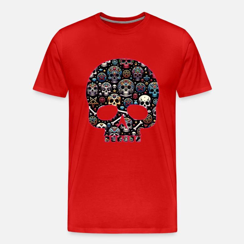 Buntes dekoratives Skullmuster - Männer Premium Bio T-Shirt - Rot