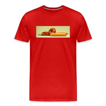 Dachshund Wiener Dog Hotdog Teckel - Men's Premium Organic T-Shirt - red - Front - Damien (186cm)