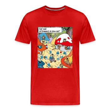 Die Schlümpfe Schlumpfdorf Schlumpfhausen - Männer Premium Bio T-Shirt - Rot - Vorne - Damien (186cm)