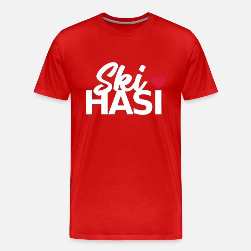 Ski Hasi mit Herz - Männer Premium Bio T-Shirt - Rot