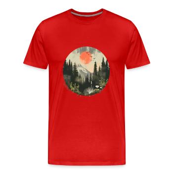 Soleil levant Nature Peinture de la faune - T-shirt bio Premium Homme - rouge - Devant - Damien (186cm)
