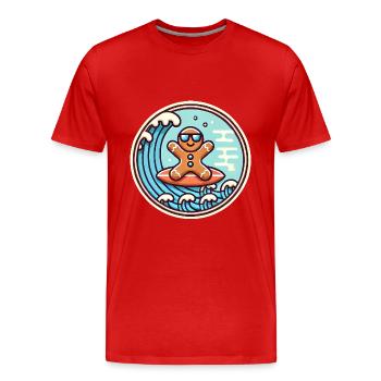 Surfendes Lebkuchenwellen-Abzeichen - Männer Premium Bio T-Shirt - Rot - Vorne - Damien (186cm)