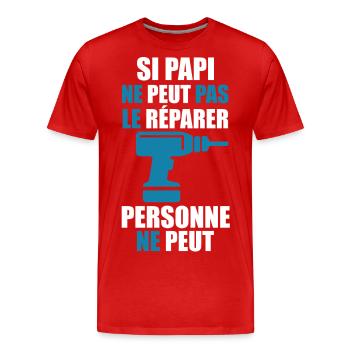 "Papi bricole" - T-shirt bio Premium Homme - rouge - Devant - Damien (186cm)