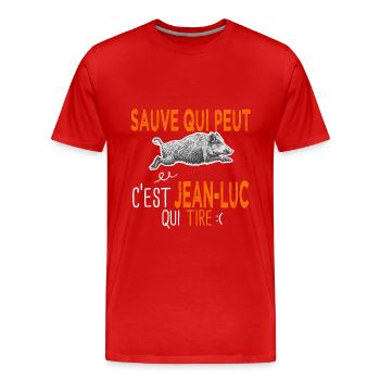 Jean luc c est Jean luc qui tire Humour Chasseur - T-shirt bio Premium Homme - rouge - Devant - Damien (186cm)