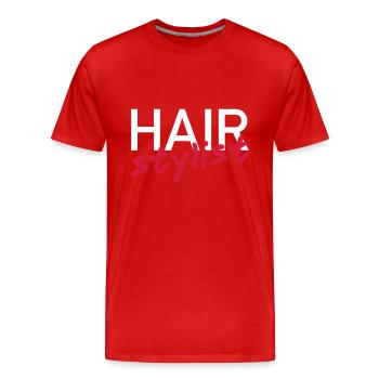 Hairstylist (Schrift schräg) - Männer Premium Bio T-Shirt - Rot - Vorne - Damien (186cm)