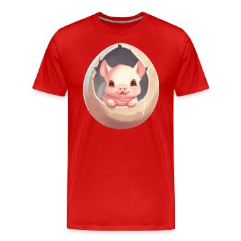 Cute baby pig child sitting in an egg - Men's Premium Organic T-Shirt - red - Front - Damien (186cm)