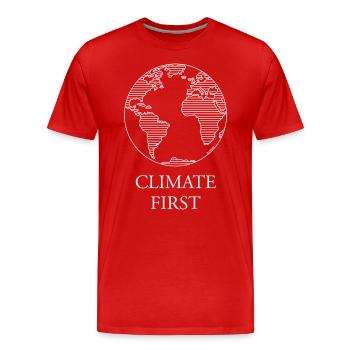 Climate First / Globe (Changement climatique / Blanc) - T-shirt bio Premium Homme - rouge - Devant - Damien (186cm)