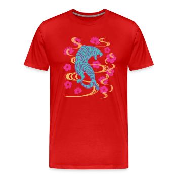 Tiger Vaporwave Ästhetik Streetwear - Männer Premium Bio T-Shirt - Rot - Vorne - Damien (186cm)