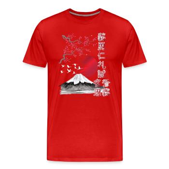 Japan Landscape - 7 Virtues of the Samurai - Men's Premium Organic T-Shirt - red - Front - Damien (186cm)