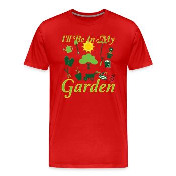 Garden Gardener - Je serai dans mon jardin - T-shirt bio Premium Homme - rouge - Devant - Damien (186cm)