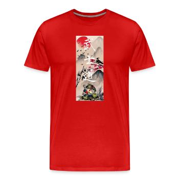 Japon Paysage Samouraï d’Art japonais - T-shirt bio Premium Homme - rouge - Devant - Damien (186cm)