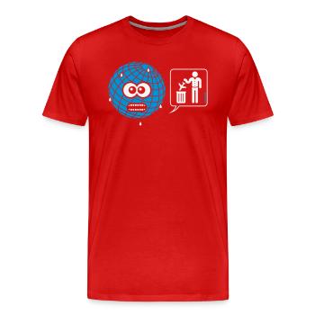 Cartoon: Earth - Avoid Flights / No Air Travel! - Men's Premium Organic T-Shirt - red - Front - Damien (186cm)
