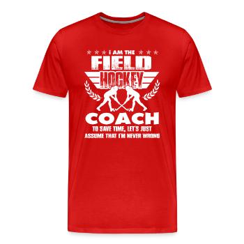Hockey sur gazon Je suis l’entraîneur de hockey sur gazon - T-shirt bio Premium Homme - rouge - Devant - Damien (186cm)