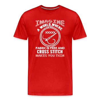 Cross Stitch Cross Stitch Makes You Thin - Men's Premium Organic T-Shirt - red - Front - Damien (186cm)
