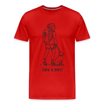 Machen Sie eine Wanderung! Frau Rucksacktour mit ihrem Hund - Männer Premium Bio T-Shirt - Rot - Vorne - Damien (186cm)
