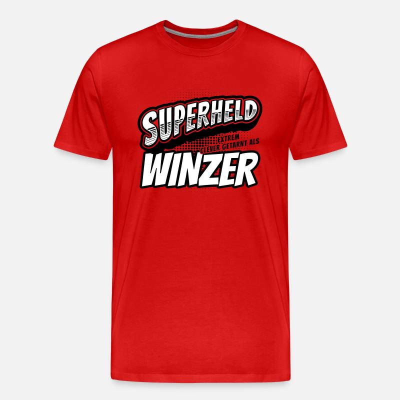 Superheld, clever getarnt als Winzer - Männer Premium Bio T-Shirt - Rot