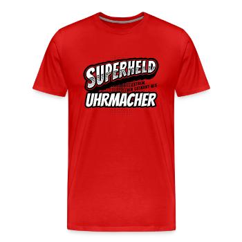 Superheld, clever getarnt als Uhrmacher - Männer Premium Bio T-Shirt - Rot - Vorne - Damien (186cm)