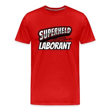 Superheld, clever getarnt als Laborant - Männer Premium Bio T-Shirt - Rot - Vorne - Damien (186cm)