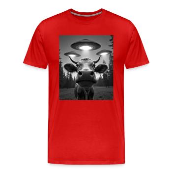 OVNI Drôle de vache - T-shirt bio Premium Homme - rouge - Devant - Damien (186cm)
