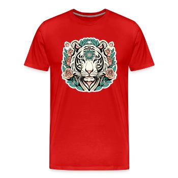 Tigre avec des fleurs de roses cadeau - T-shirt bio Premium Homme - rouge - Devant - Damien (186cm)