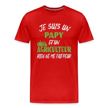 Papy agriculteur humour retraité tracteur cadeau - T-shirt bio Premium Homme - rouge - Devant - Damien (186cm)