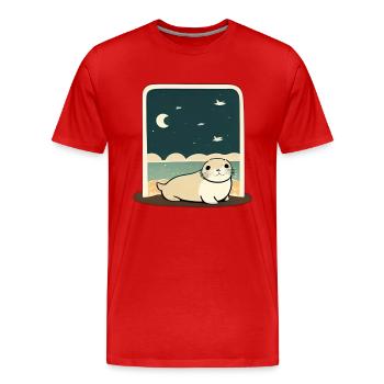 Niedliche mollige Robbe am Ufer mit Nachthimmel - Männer Premium Bio T-Shirt - Rot - Vorne - Damien (186cm)