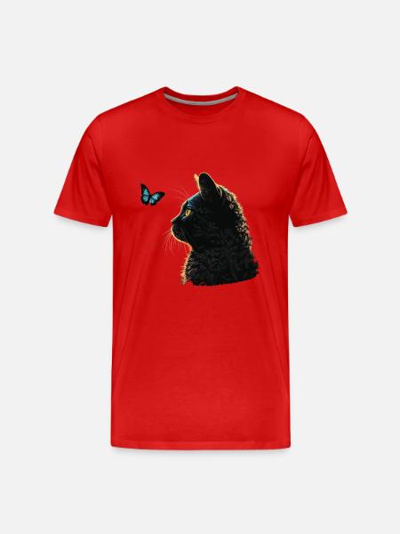 Chat et papillon bleu - T-shirt bio Premium Homme - rouge