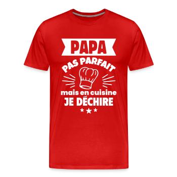 Papa pas parfait en cuisine fête des pères - T-shirt bio Premium Homme - rouge - Devant - Damien (186cm)