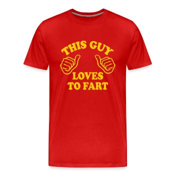 This guy loves to fahrt - Men's Premium Organic T-Shirt - red - Front - Damien (186cm)