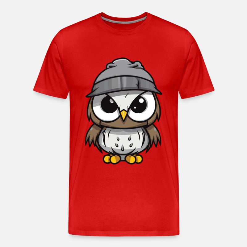 Eule Winter Comic - Männer Premium Bio T-Shirt - Rot