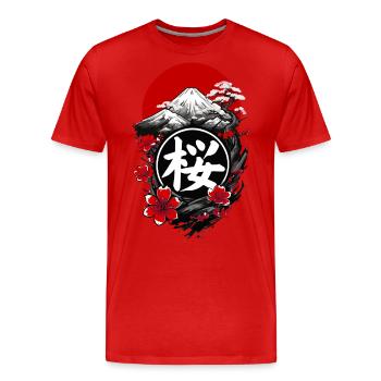 Cerisier japon en fleurs - T-shirt bio Premium Homme - rouge - Devant - Damien (186cm)