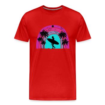 Surf Retro Sonnenuntergang - Männer Premium Bio T-Shirt - Rot - Vorne - Damien (186cm)