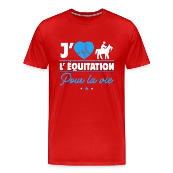 J'aime l'équitation pour la vie - T-shirt bio Premium Homme - rouge - Devant - Damien (186cm)