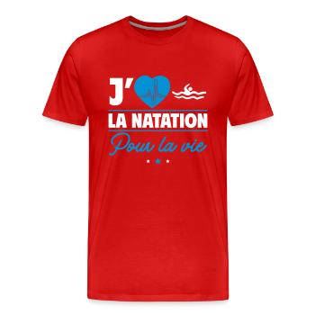 J'aime la natation pour la vie,nageur,nageuse - T-shirt bio Premium Homme - rouge - Devant - Damien (186cm)