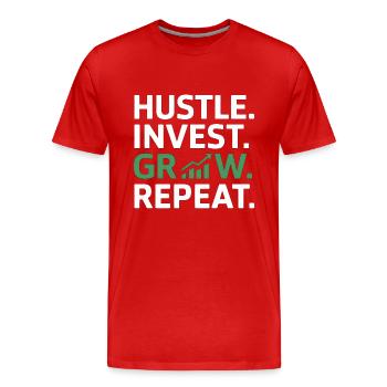 Hustle Invest Grow Repeat - Men's Premium Organic T-Shirt - red - Front - Damien (186cm)