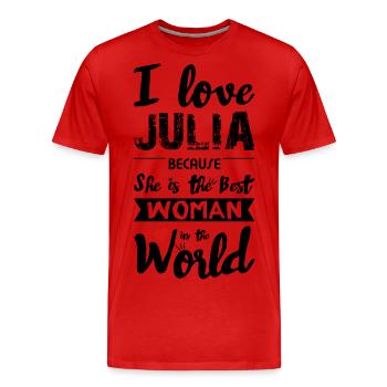 L'amour meilleure femme - J'aime Julia - T-shirt bio Premium Homme - rouge - Devant - Damien (186cm)