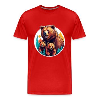 Grizzly Mama mit Kindern - Männer Premium Bio T-Shirt - Rot - Vorne - Damien (186cm)