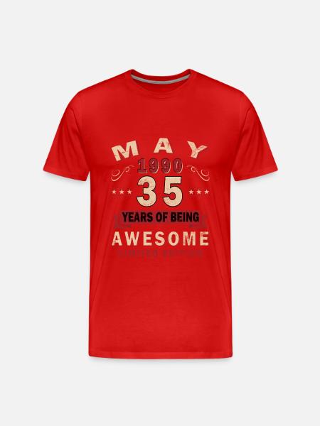 35th Birthday Gift Husband Original May 1990 - Men's Premium Organic T-Shirt - red