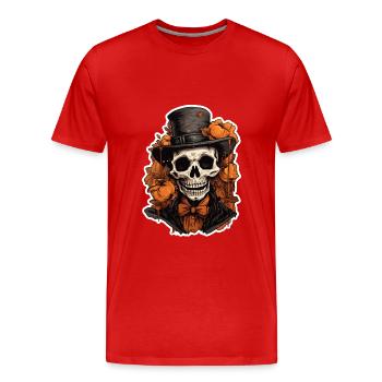 Totenkopf fein mit Hut - Männer Premium Bio T-Shirt - Rot - Vorne - Damien (186cm)