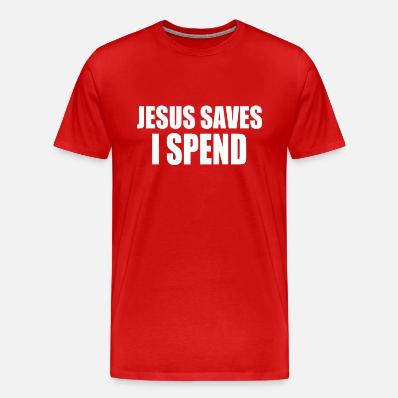 jesus saves i spend - Männer Premium Bio T-Shirt - Rot