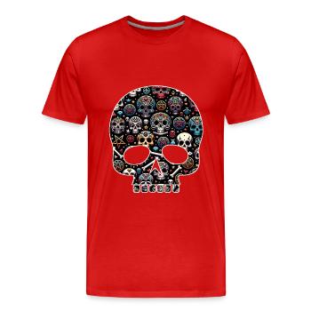 Buntes dekoratives Skullmuster - Männer Premium Bio T-Shirt - Rot - Vorne - Damien (186cm)
