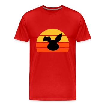 Tête de lapin avec oreille pliée devant un demi-soleil - T-shirt bio Premium Homme - rouge - Devant - Damien (186cm)