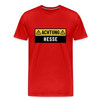 Achtung Hesse - Regionaler Spruch - Männer Premium Bio T-Shirt - Rot - Vorne - Damien (186cm)