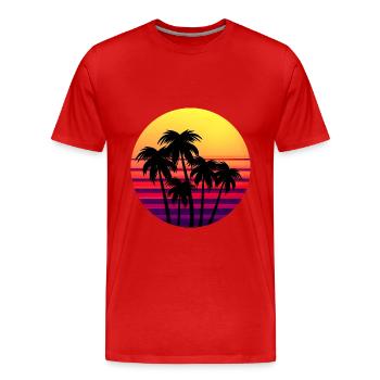 Rétro Coucher de soleil Palmiers au coucher du soleil - T-shirt bio Premium Homme - rouge - Devant - Damien (186cm)
