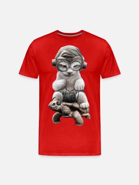 CAT-REITEN-SCHILDKRÖTE - Männer Premium Bio T-Shirt - Rot