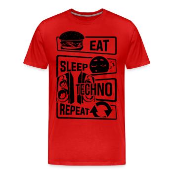 Eat Sleep Techno Repeat - Musique électronique de fête - T-shirt bio Premium Homme - rouge - Devant - Damien (186cm)