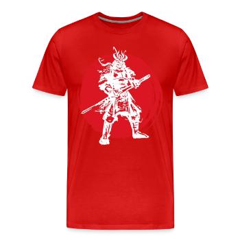 Samouraï Guerrier Japonais Blood Moon Design - T-shirt bio Premium Homme - rouge - Devant - Damien (186cm)